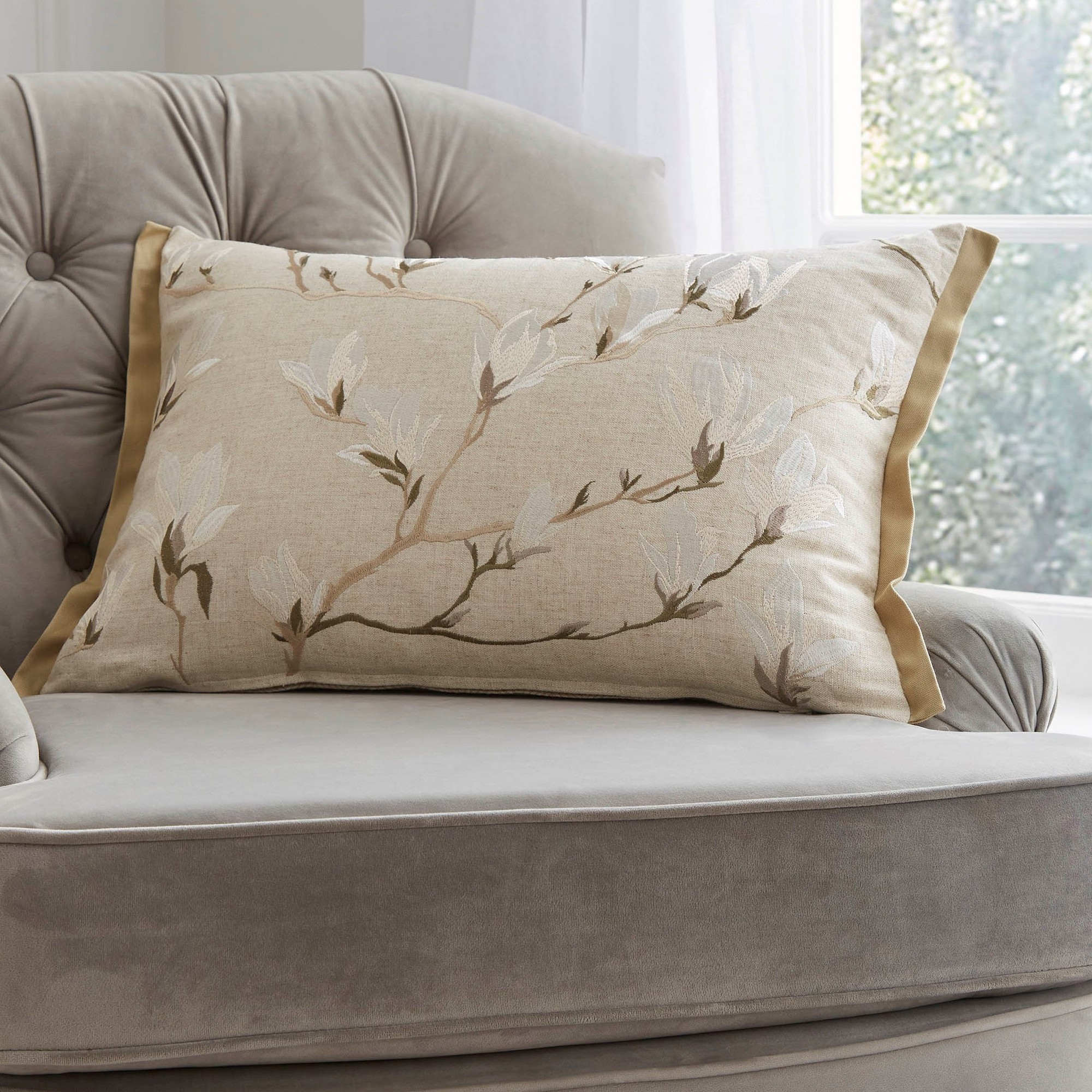 Magnolia Grove Floral Cushion By Laura Ashley In Natural Beige